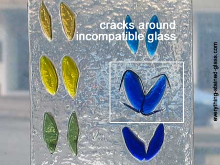 cracks showing incompatible blue glass