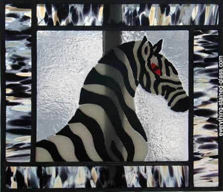 fused glass zebra with black and white border