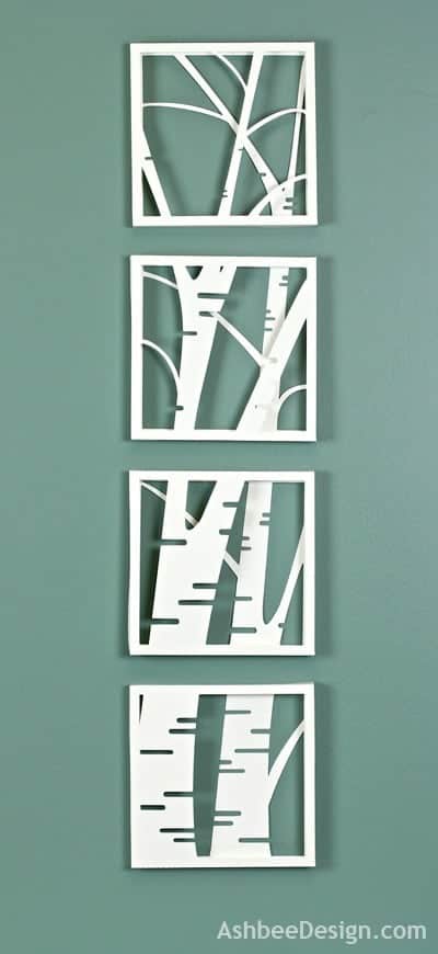 birch tree wall art in 4 panels