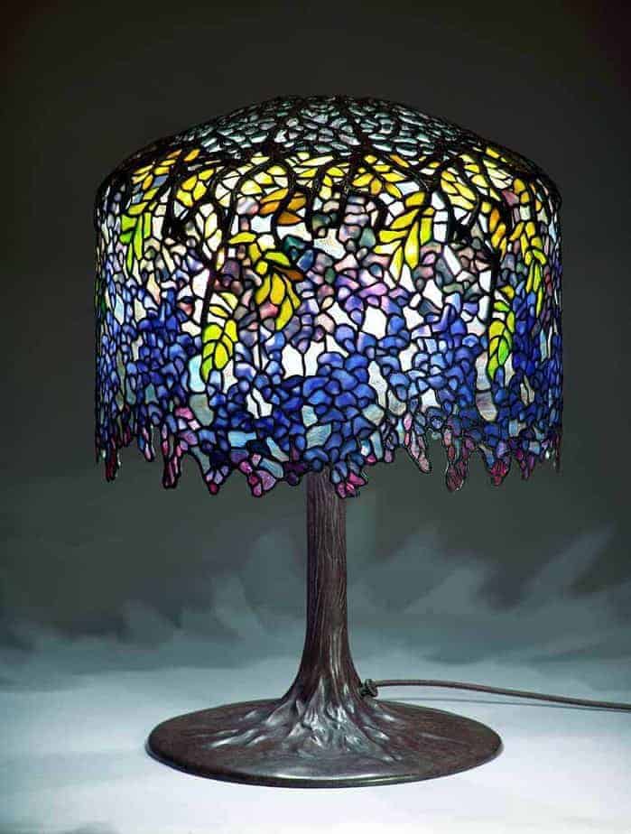 blue and yellow stained glass lamp