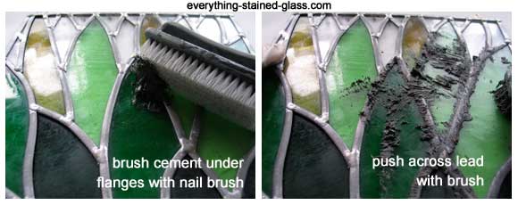 how to stain glass - cementing green cactus lead came panel