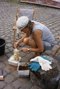 mixing the glass making ingredients