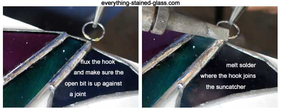 solder hooks to stained glass