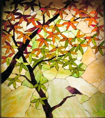 Japanese Maple in Stained Glass Applique