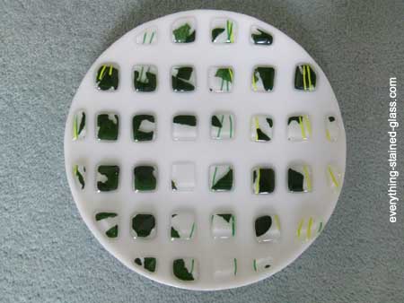 circular slumped bowl with green squares