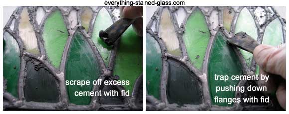 how to stain glass - trapping cement under lead came