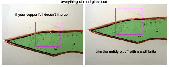 trimming copper foil around stained glass