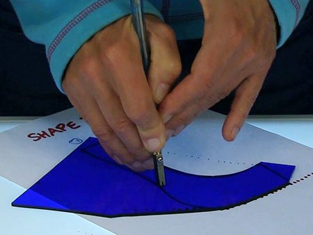 blue glass cutting on light box