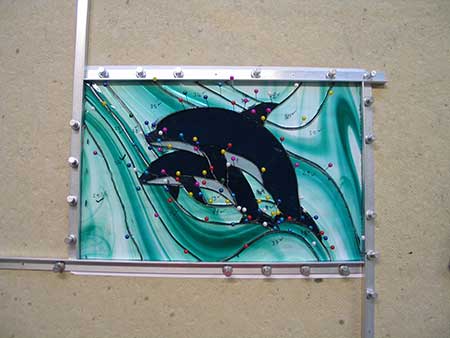 squared stained glass dolphin panel