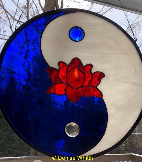 Blue Star in a Circle, Stained Glass, Copper Foil with Black