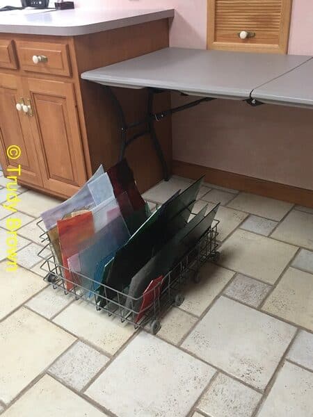 storage idea fr stained glass using dishwasher racks