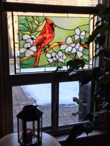 stained glass cardinal bird