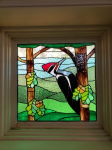 stained glass woodpecker