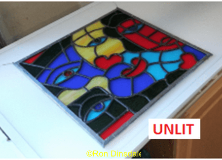 An unlit stained glass panel on the home made light box