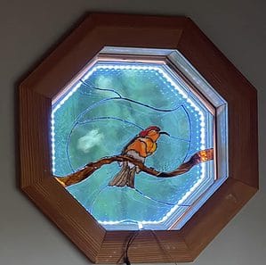 Stained Glass Bird Suncatcher - Orange w/ black patina - Valerie Fish Glass