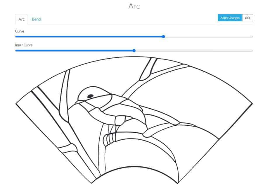 a screenshot showing the tool to create an arc from an image