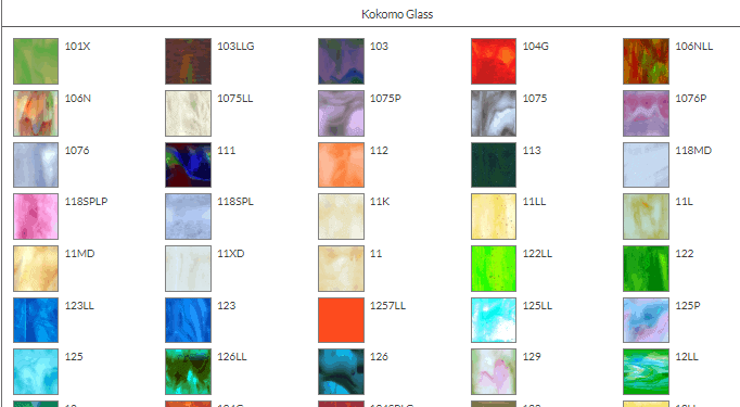 A color chart showing different colors of glass.