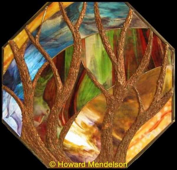 Coral forest- stained glass with copper foil overlay and engraved