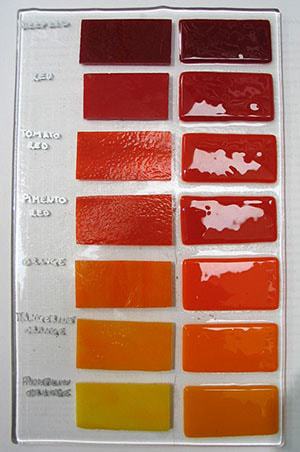 orange and red bullseye fusible art glass