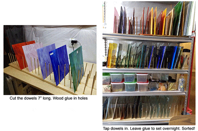 Storage for glass sheets  Stained glass crafts, Stained glass studio,  Stained glass diy