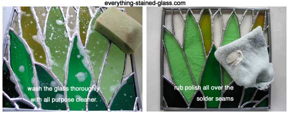 washing stained glass panel