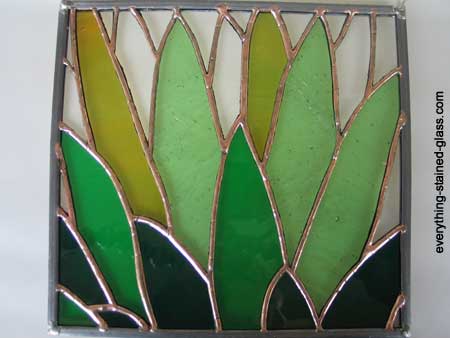 finished stain glass panel with copper patina